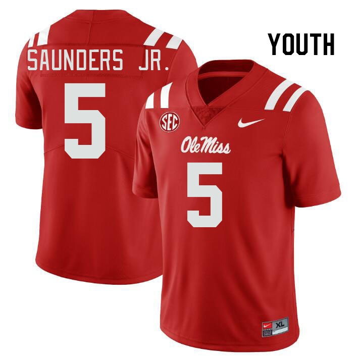 Youth #5 John Saunders Jr. Ole Miss Rebels College Football Jerseys Stitched Sale-Red - Click Image to Close